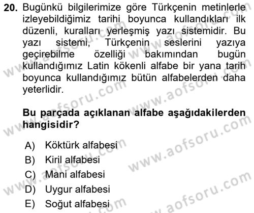 Türk Dili 1 Dersi 2024 - 2025 Yılı (Vize) Ara Sınav Soruları 20. Soru