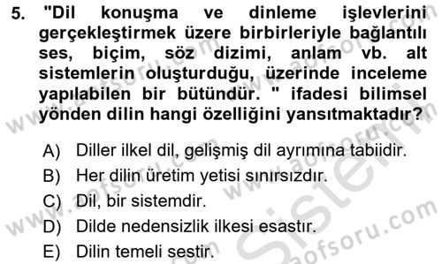 Türk Dili 1 Dersi 2024 - 2025 Yılı (Vize) Ara Sınav Soruları 5. Soru