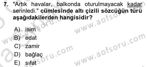 Türk Dili 1 Dersi 2024 - 2025 Yılı (Vize) Ara Sınav Soruları 7. Soru