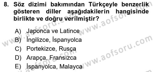 Türk Dili 1 Dersi 2024 - 2025 Yılı (Vize) Ara Sınav Soruları 8. Soru