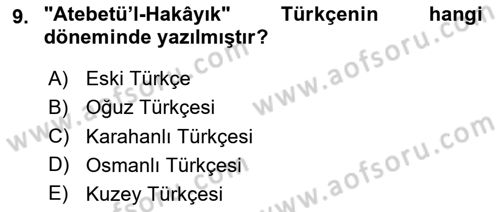 Türk Dili 1 Dersi 2024 - 2025 Yılı (Vize) Ara Sınav Soruları 9. Soru