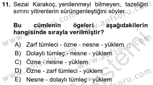 Türk Dili 1 Dersi 2024 - 2025 Yılı Yaz Okulu Sınav Soruları 11. Soru