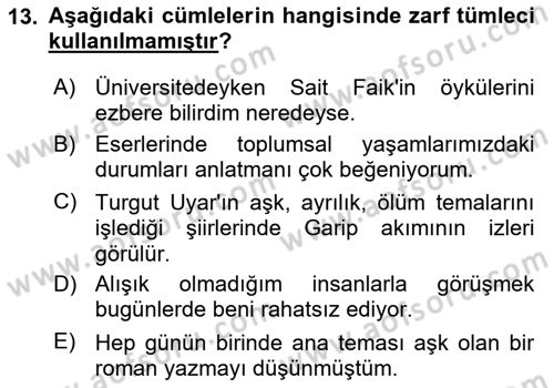 Türk Dili 1 Dersi 2024 - 2025 Yılı Yaz Okulu Sınav Soruları 13. Soru