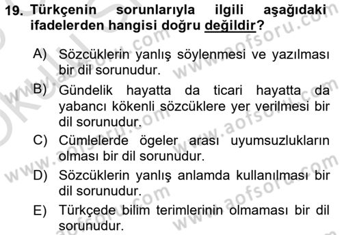 Türk Dili 1 Dersi 2024 - 2025 Yılı Yaz Okulu Sınav Soruları 19. Soru