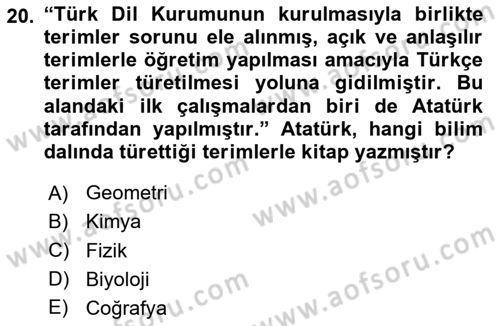Türk Dili 1 Dersi 2024 - 2025 Yılı Yaz Okulu Sınav Soruları 20. Soru