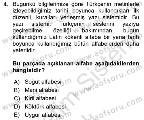 Türk Dili 1 Dersi 2024 - 2025 Yılı Yaz Okulu Sınav Soruları 4. Soru