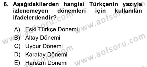 Türk Dili 1 Dersi 2024 - 2025 Yılı Yaz Okulu Sınav Soruları 6. Soru