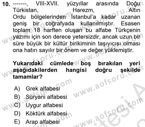 Türk Dili 1 Dersi 2025 - 2026 Yılı (Vize) Ara Sınav Soruları 10. Soru
