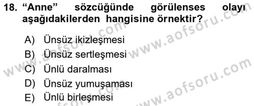 Türk Dili 1 Dersi 2025 - 2026 Yılı (Vize) Ara Sınav Soruları 18. Soru