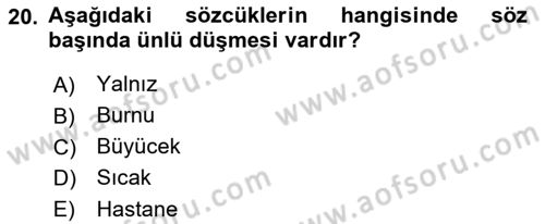 Türk Dili 1 Dersi 2025 - 2026 Yılı (Vize) Ara Sınav Soruları 20. Soru
