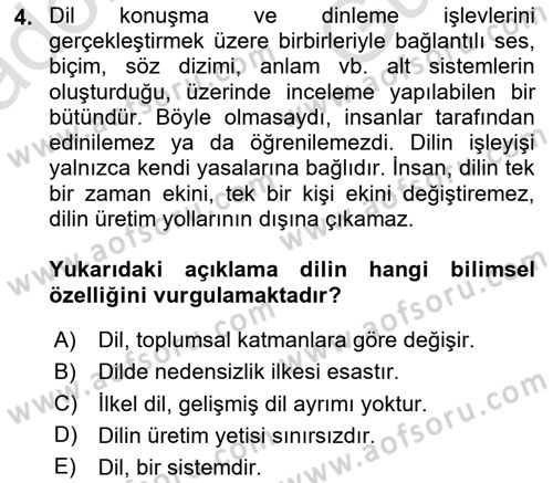 Türk Dili 1 Dersi 2025 - 2026 Yılı (Vize) Ara Sınav Soruları 4. Soru