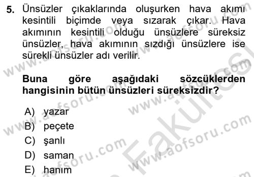 Türk Dili 1 Dersi 2025 - 2026 Yılı (Vize) Ara Sınav Soruları 5. Soru