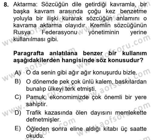 Türk Dili 1 Dersi 2025 - 2026 Yılı (Vize) Ara Sınav Soruları 8. Soru