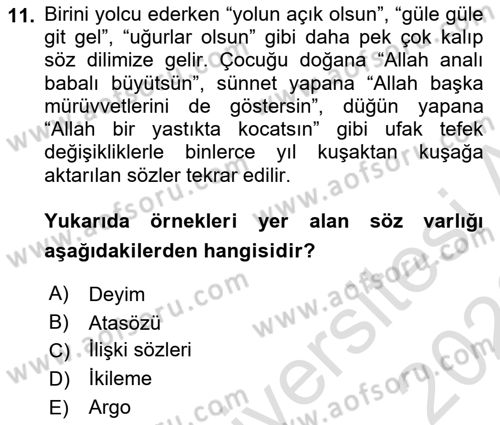 Türk Dili 1 Dersi 2025 - 2026 Yılı (Final) Dönem Sonu Sınav Soruları 11. Soru