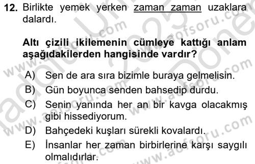 Türk Dili 1 Dersi 2025 - 2026 Yılı (Final) Dönem Sonu Sınav Soruları 12. Soru