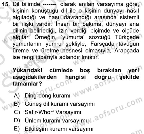 Türk Dili 1 Dersi 2025 - 2026 Yılı (Final) Dönem Sonu Sınav Soruları 15. Soru