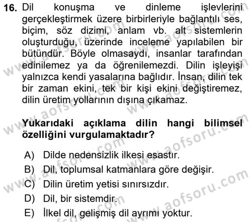 Türk Dili 1 Dersi 2025 - 2026 Yılı (Final) Dönem Sonu Sınav Soruları 16. Soru