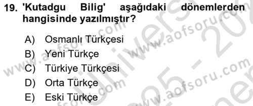 Türk Dili 1 Dersi 2025 - 2026 Yılı (Final) Dönem Sonu Sınav Soruları 19. Soru