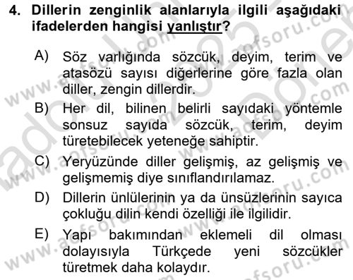 Türk Dili 1 Dersi 2025 - 2026 Yılı (Final) Dönem Sonu Sınav Soruları 4. Soru