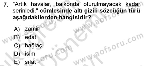 Türk Dili 1 Dersi 2025 - 2026 Yılı (Final) Dönem Sonu Sınav Soruları 7. Soru