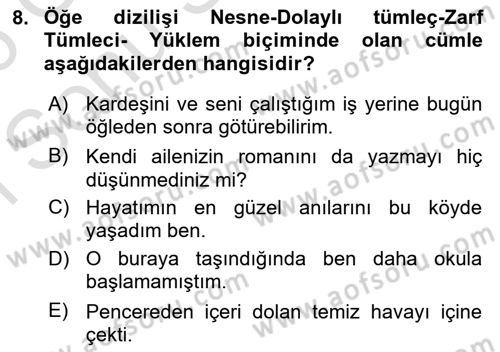 Türk Dili 1 Dersi 2025 - 2026 Yılı (Final) Dönem Sonu Sınav Soruları 8. Soru