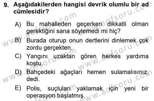 Türk Dili 1 Dersi 2025 - 2026 Yılı (Final) Dönem Sonu Sınav Soruları 9. Soru