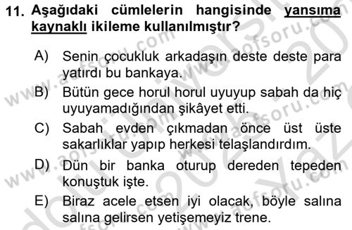 Türk Dili 1 Dersi 2025 - 2026 Yılı Yaz Okulu Sınav Soruları 11. Soru