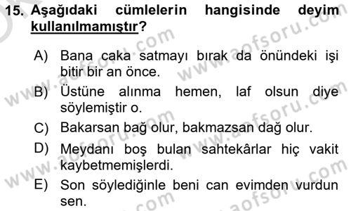Türk Dili 1 Dersi 2025 - 2026 Yılı Yaz Okulu Sınav Soruları 15. Soru