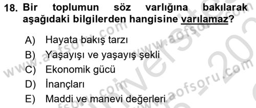 Türk Dili 1 Dersi 2025 - 2026 Yılı Yaz Okulu Sınav Soruları 18. Soru