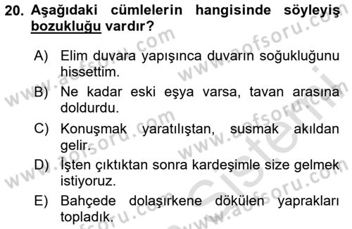 Türk Dili 1 Dersi 2025 - 2026 Yılı Yaz Okulu Sınav Soruları 20. Soru