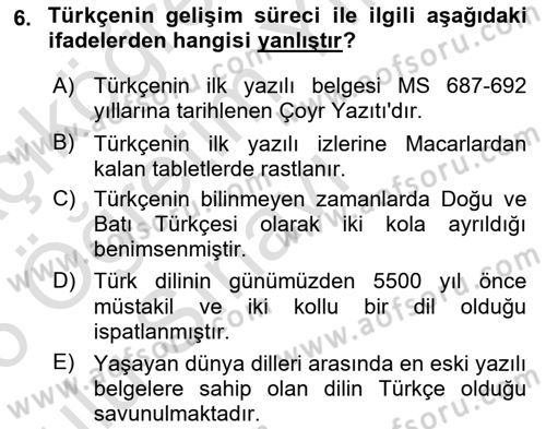 Türk Dili 1 Dersi 2025 - 2026 Yılı Yaz Okulu Sınav Soruları 6. Soru