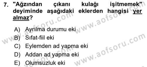 Türk Dili 1 Dersi 2025 - 2026 Yılı Yaz Okulu Sınav Soruları 7. Soru