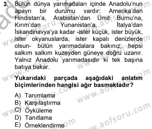 Türk Dili 2 Dersi 2012 - 2013 Yılı (Vize) Ara Sınav Soruları 3. Soru
