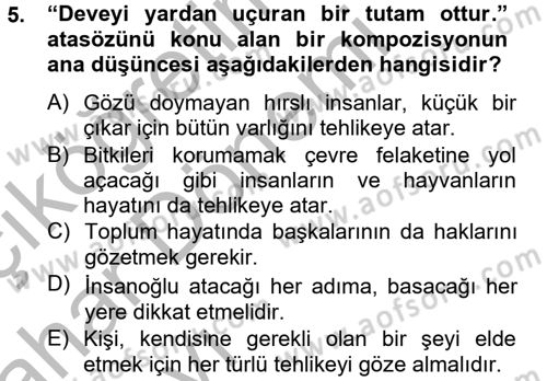 Türk Dili 2 Dersi 2012 - 2013 Yılı (Vize) Ara Sınav Soruları 5. Soru