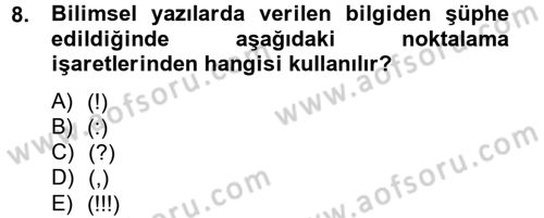 Türk Dili 2 Dersi 2012 - 2013 Yılı (Vize) Ara Sınav Soruları 8. Soru
