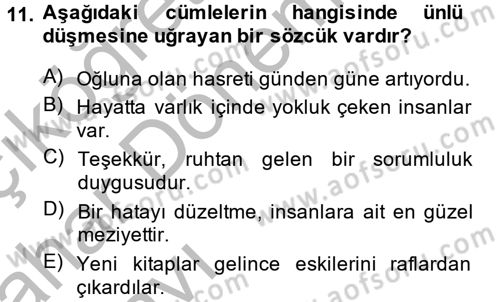 Türk Dili 2 Dersi 2013 - 2014 Yılı (Vize) Ara Sınav Soruları 11. Soru