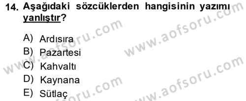 Türk Dili 2 Dersi 2013 - 2014 Yılı (Vize) Ara Sınav Soruları 14. Soru