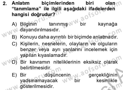 Türk Dili 2 Dersi 2014 - 2015 Yılı (Vize) Ara Sınav Soruları 2. Soru