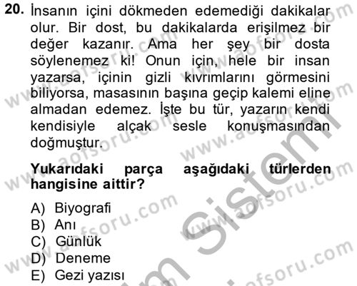 Türk Dili 2 Dersi 2014 - 2015 Yılı (Vize) Ara Sınav Soruları 20. Soru