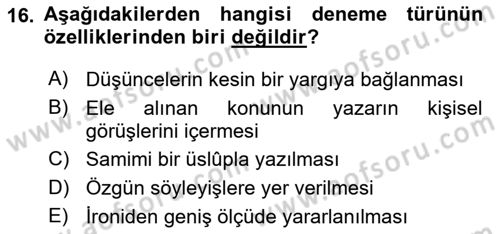 Türk Dili 2 Dersi 2015 - 2016 Yılı (Vize) Ara Sınav Soruları 16. Soru