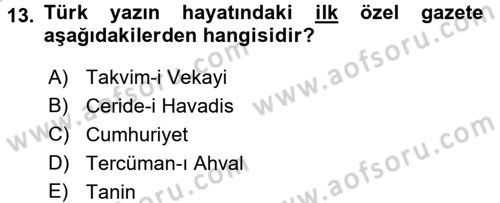 Türk Dili 2 Dersi 2016 - 2017 Yılı (Vize) Ara Sınav Soruları 13. Soru