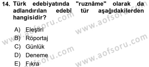 Türk Dili 2 Dersi 2016 - 2017 Yılı (Vize) Ara Sınav Soruları 14. Soru