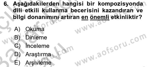 Türk Dili 2 Dersi 2016 - 2017 Yılı (Vize) Ara Sınav Soruları 6. Soru