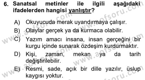 Türk Dili 2 Dersi 2016 - 2017 Yılı (Final) Dönem Sonu Sınavı 6. Soru