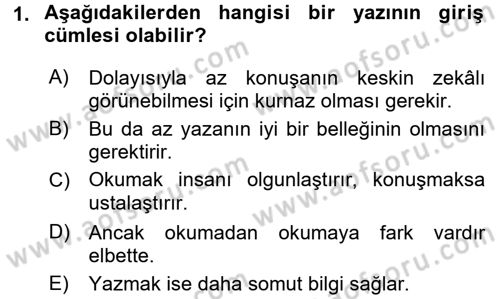 Türk Dili 2 Dersi 2017 - 2018 Yılı (Vize) Ara Sınavı 1. Soru