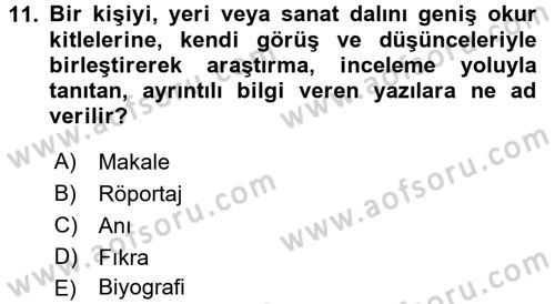 Türk Dili 2 Dersi 2017 - 2018 Yılı (Vize) Ara Sınav Soruları 11. Soru