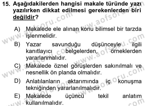 Türk Dili 2 Dersi 2017 - 2018 Yılı (Vize) Ara Sınav Soruları 15. Soru