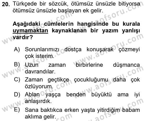 Türk Dili 2 Dersi 2017 - 2018 Yılı (Vize) Ara Sınav Soruları 20. Soru