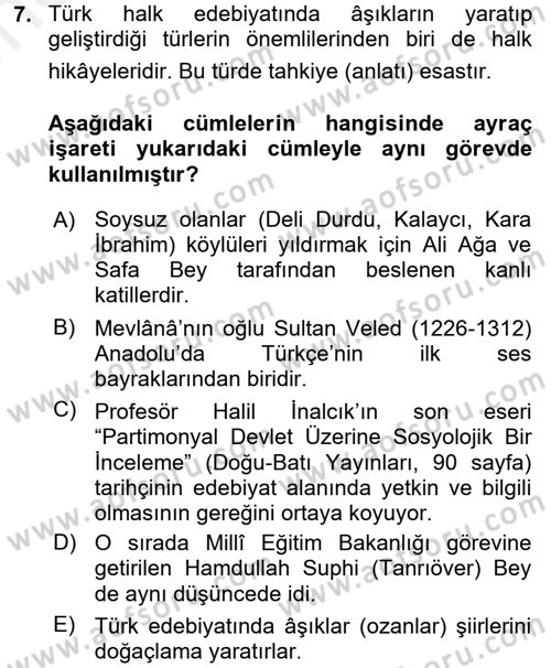 Türk Dili 2 Dersi 2017 - 2018 Yılı (Vize) Ara Sınav Soruları 7. Soru