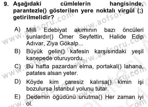 Türk Dili 2 Dersi 2017 - 2018 Yılı (Vize) Ara Sınav Soruları 9. Soru